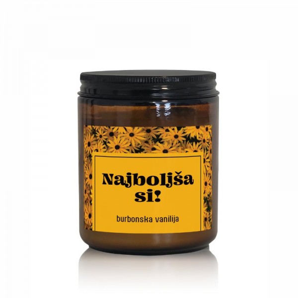 Darilna dišeča sveča z napisom in vonjem burbonske vanilije - Najboljša si!